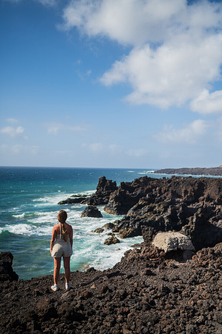 The lava cliffs of Los Hervideros in Lanzarote, Canary Islands, Spain