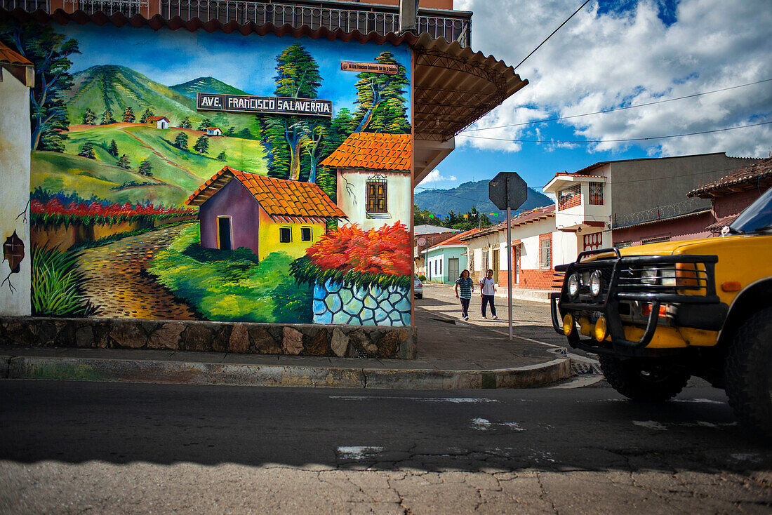 Wall street art graffiti in Salcoatitan Sonsonate El Salvador Central America. Ruta De Las Flores, Department Of Sonsonate.