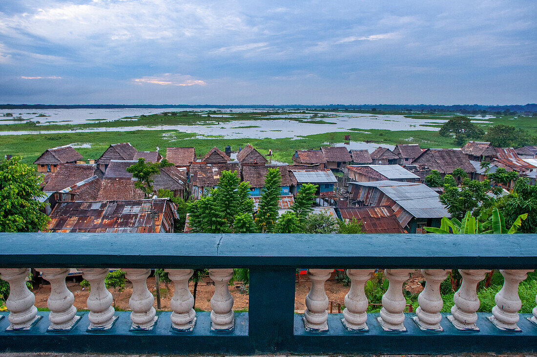 Floating houses in the Amazon River, Iquitos, Loreto, Peru, South America.