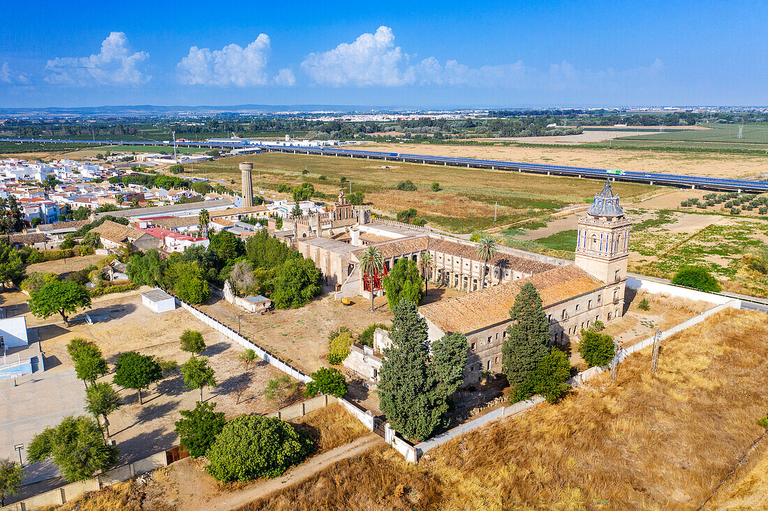 Aerial view of San Isidoro del Campo monastery, Santiponce, Seville Spain.