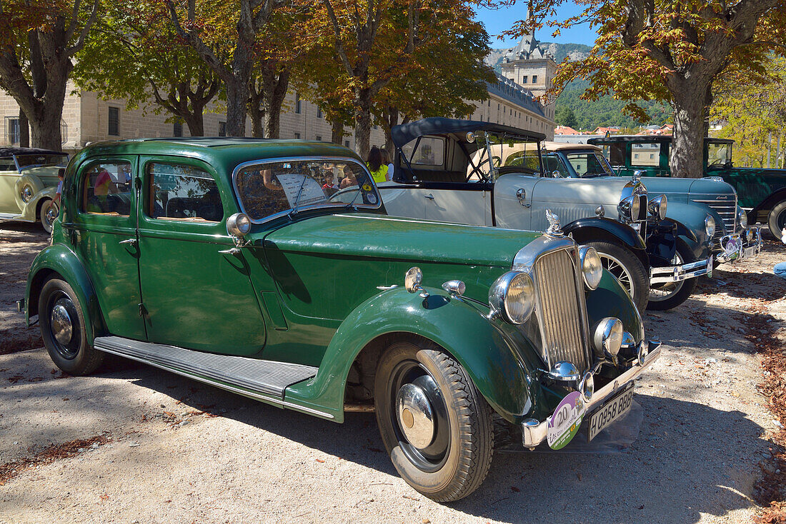 A Rover classic car in a car festival in San Lorenzo de El Escorial, Madrid.