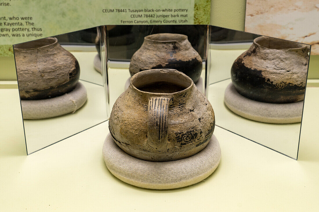 The Mickelsen Pot, a Tusayan pot found in the Fremont area in 2009, in the USU Eastern Prehistoric Museum in Price, Utah.