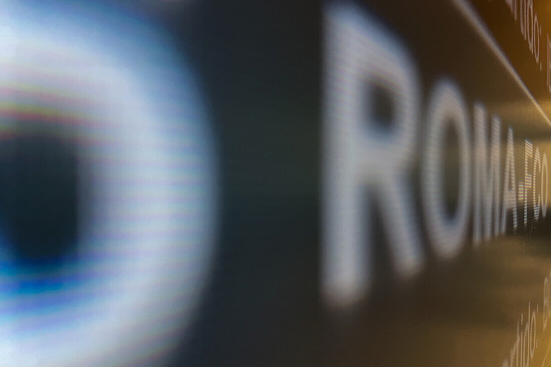 Departure information boards in Madrid Airport, Spain