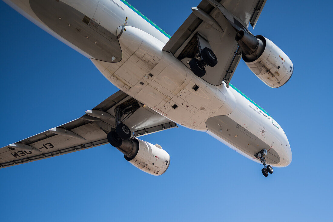 Airplanes landing in Lanzarote airport, Canary Islands, Spain