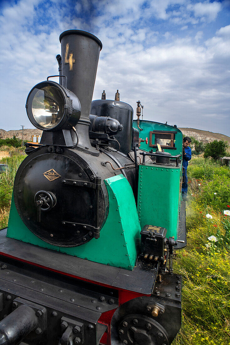 Lokomotive Aliva nº 4 im Zug El Tren de Arganda oder Tren de la Poveda in Rivas Vaciamadrid, Madrid, Spanien