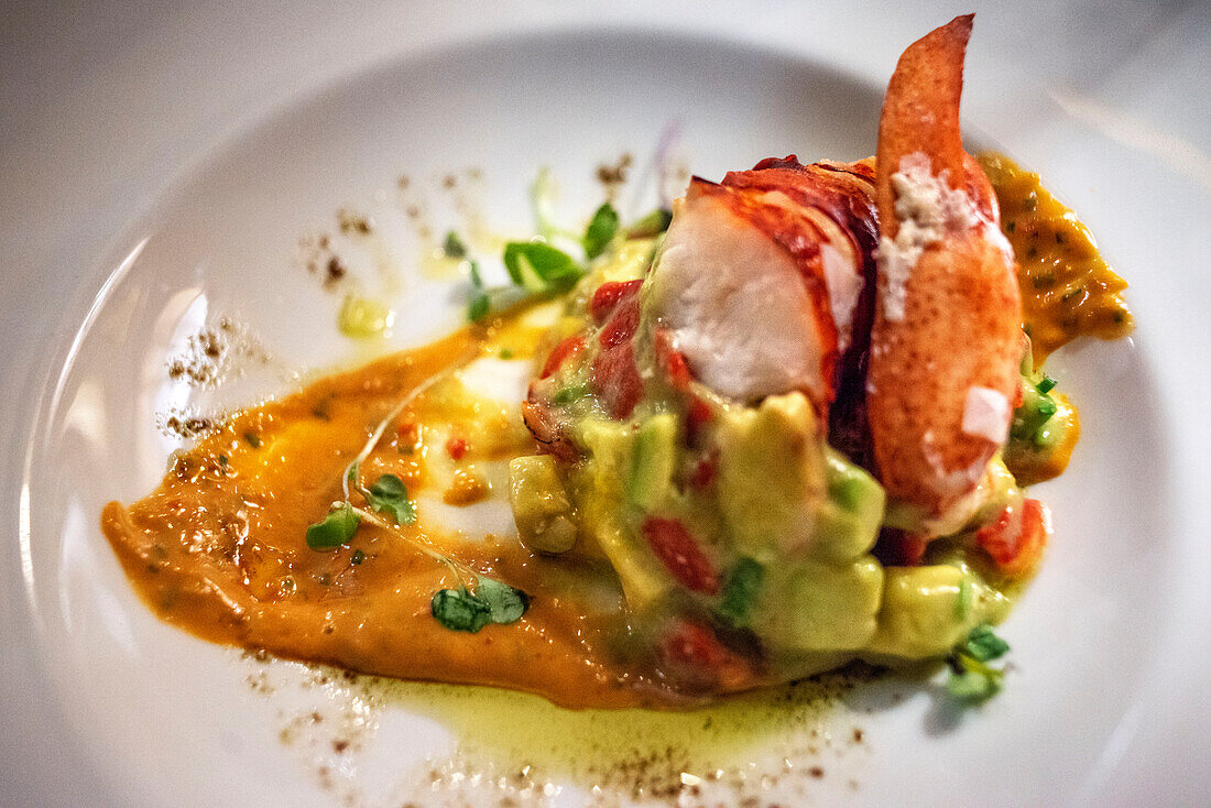Lobster crab and avocado dish served in the Al-Andalus luxury train travelling around Andalusia Spain.