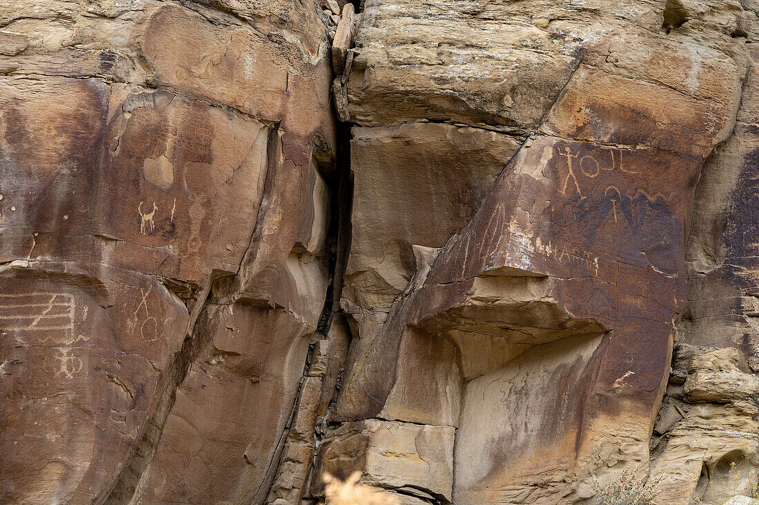 A pre-Hispanic Native American petroglyph rock art panel in Nine Mile Canyon in Utah.