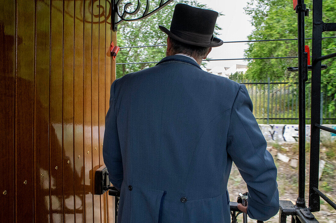 Actors, dramatization inside the Strawberry train that goes from Madrid Delicias train station to Aranjuez city Madrid, Spain.