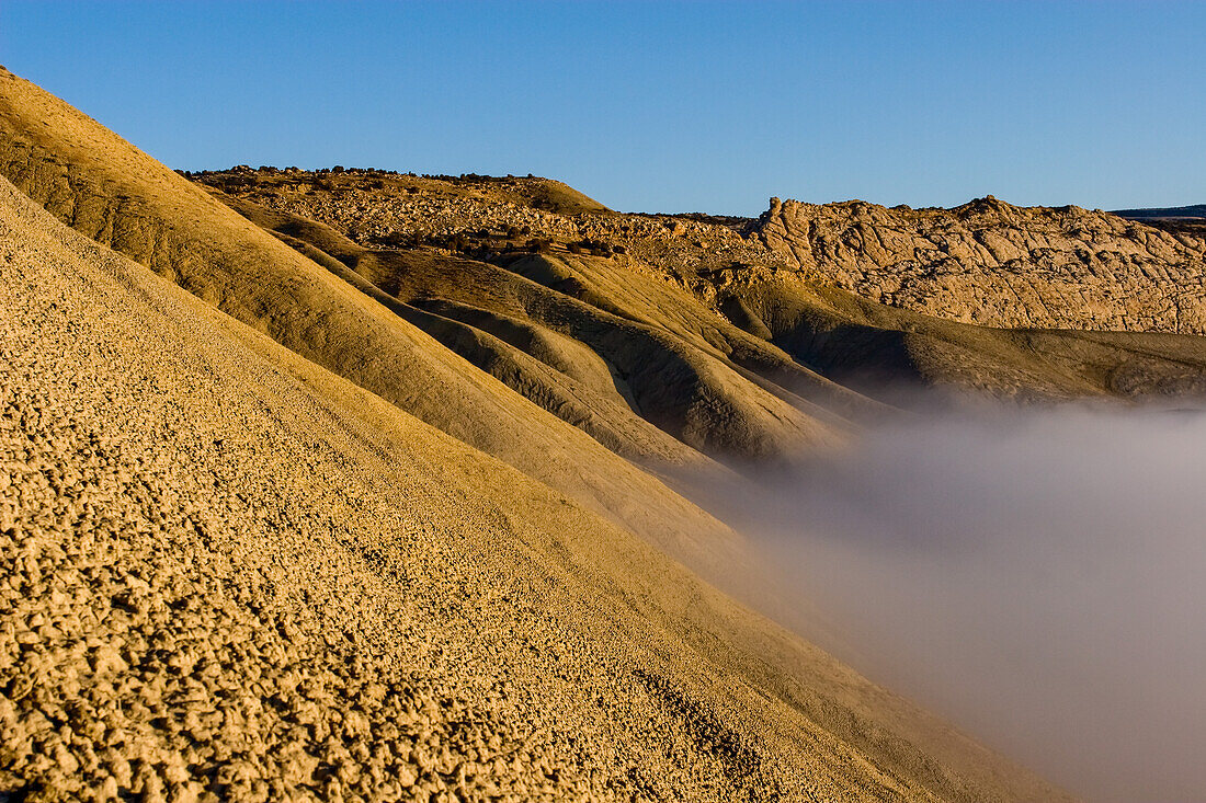 Early morning fog in Dinosaur National Monument near Jesnse, Utah.