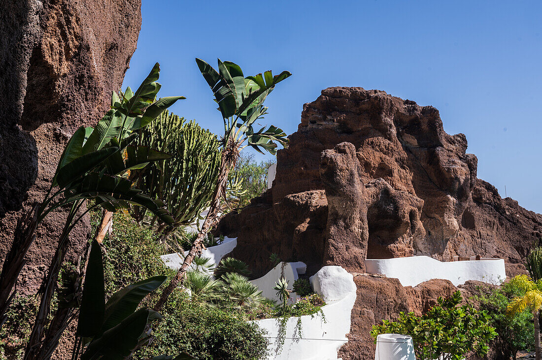 The Lagomar Museum, also known as Omar Sharif's House, unique former home incorporating natural lava caves, now a restaurant, bar & art gallery in Lanzarote, Canary Islands, Spain