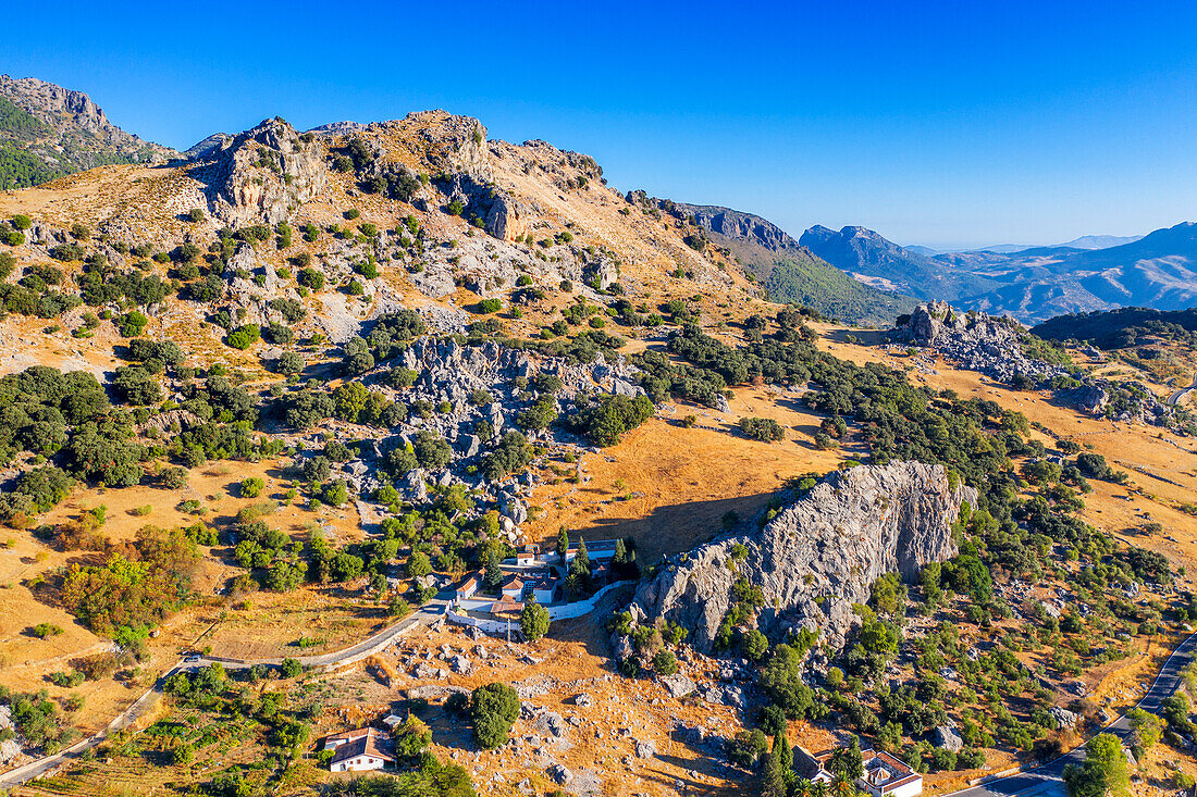 Aerial view of Sierra de Grazalema, Andalusia Cadiz and Malaga province Spain.