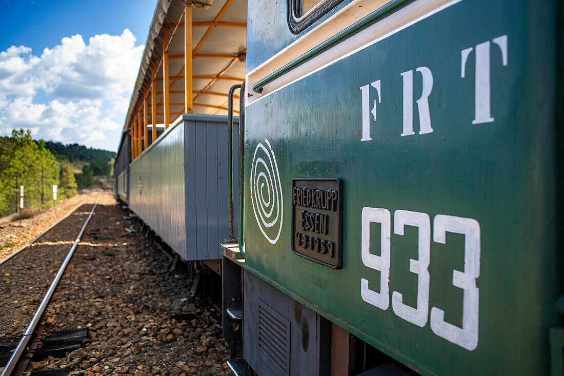 Locomotive 933 FRT ex-300 train used for tourist trip through the RioTinto mining area, Huelva province, Spain.
