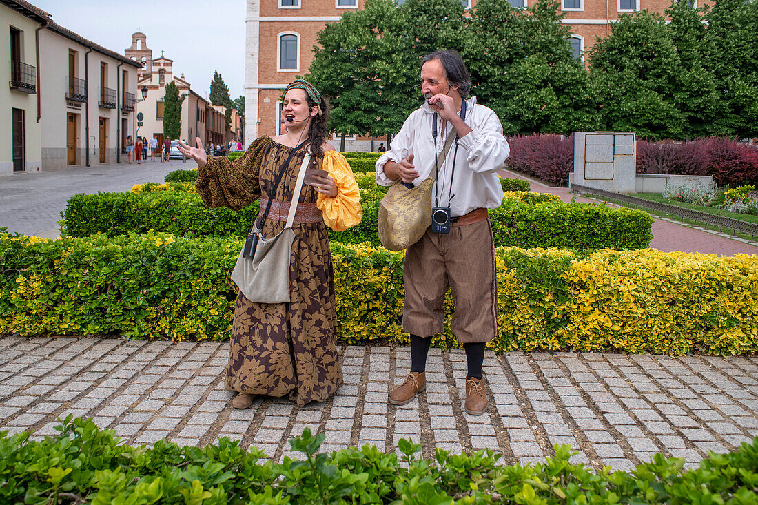 Actors playing Don Quixote de la Mancha through the center of the city of Alcala de Henares, Madrid Spain