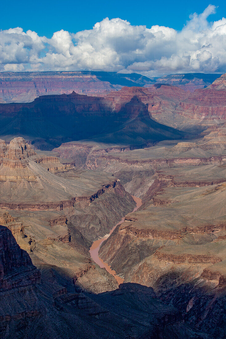 The Colorado River in the Inner Gorge of the Grand Canyon from the South Rim, Grand Canyon National Park, Arizona.