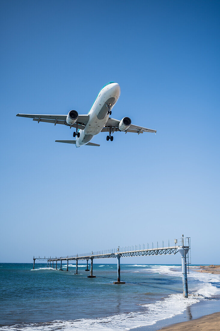 Airplanes landing in Lanzarote airport, Canary Islands, Spain