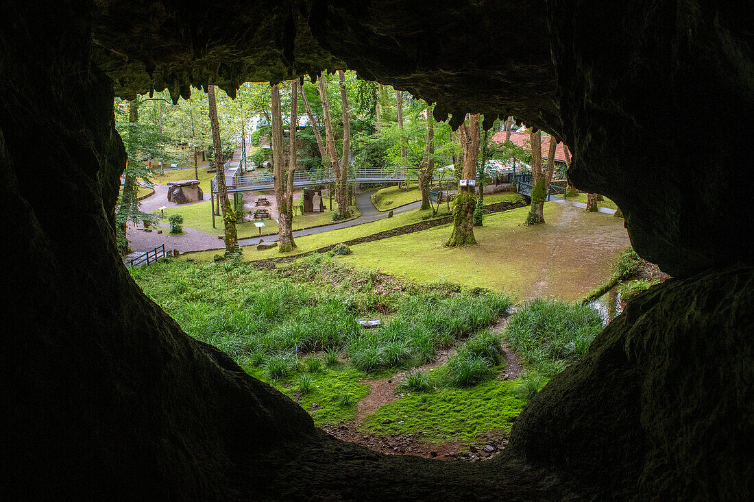 The Caves of Sare, entrance porch, Megalithic park, Labourd, Pyrenees-Atlantiques, Nouvelle-Aquitaine, France, Europe.