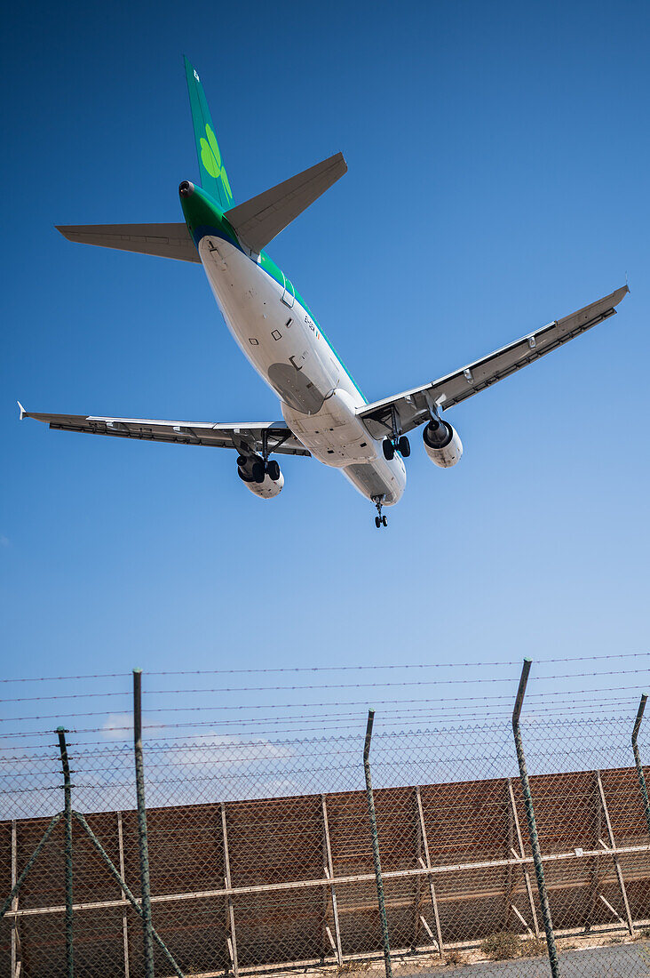 Airplanes landing in Lanzarote airport, Canary Islands, Spain