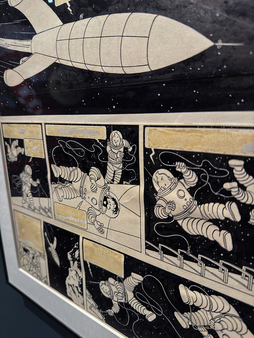 Kunstwerk aus dem Comic "On a marche sur la lune" aus The Adventures of Tintin von Herge, Tusche auf Papier
