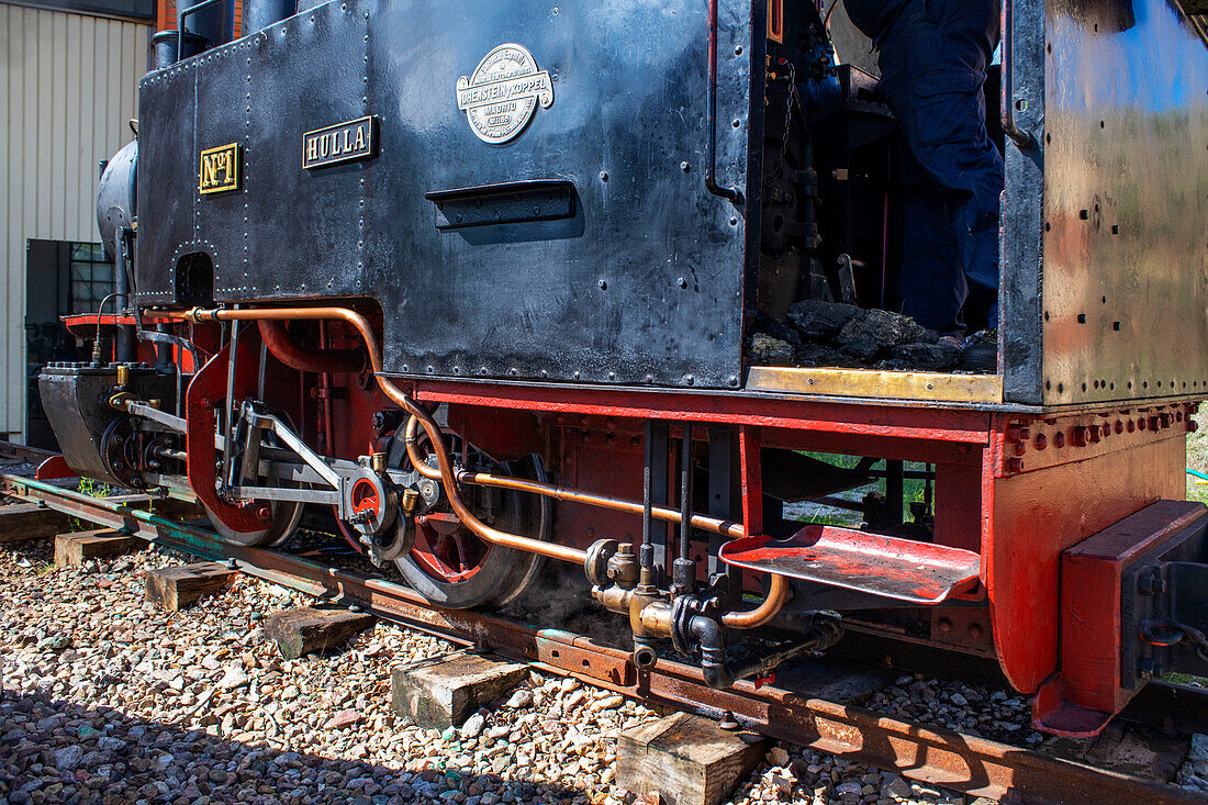 Train locomotive Utrillas mining train and Utrillas Mining and Railway Theme Park, Utrillas, Cuencas Mineras, Teruel, Aragon, Spain.