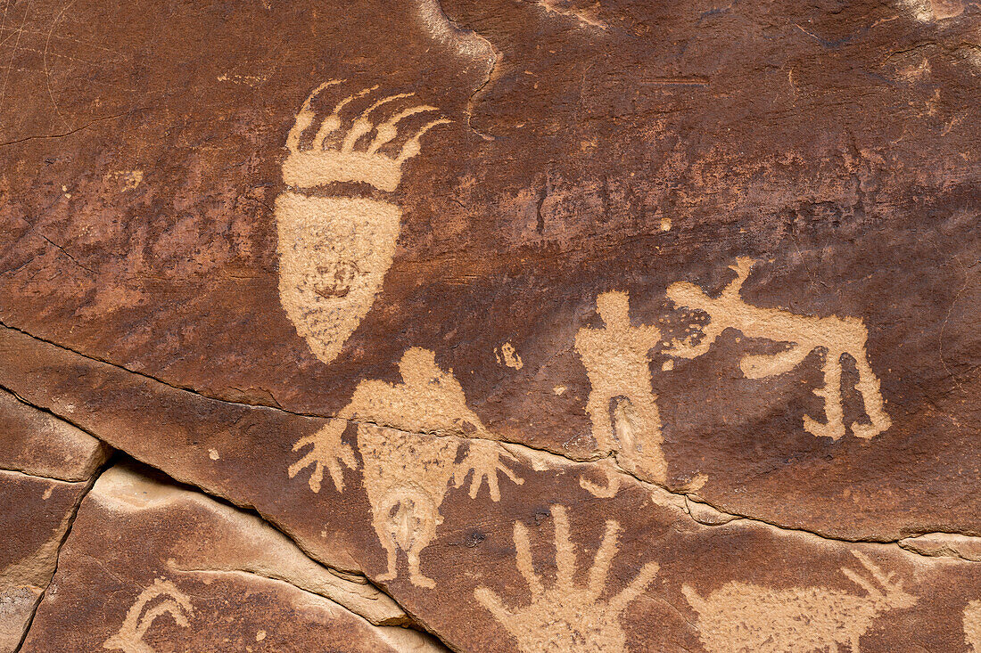 A pre-Hispanic Native American petroglyph rock art panel in Nine Mile Canyon in Utah.