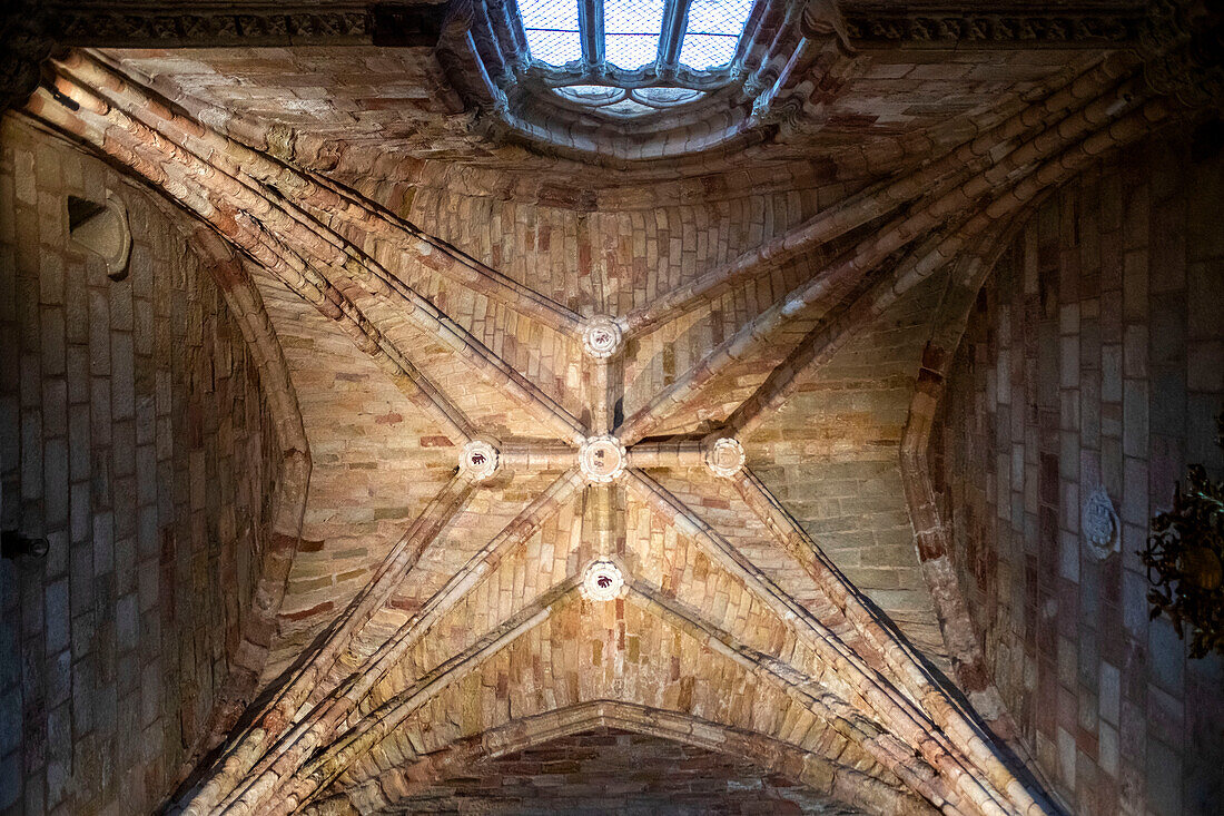 Central section of the roof of the Romanesque Gothic Siguenza Cathedral, Spain, which was badly damaged during the Civil War in 1936
