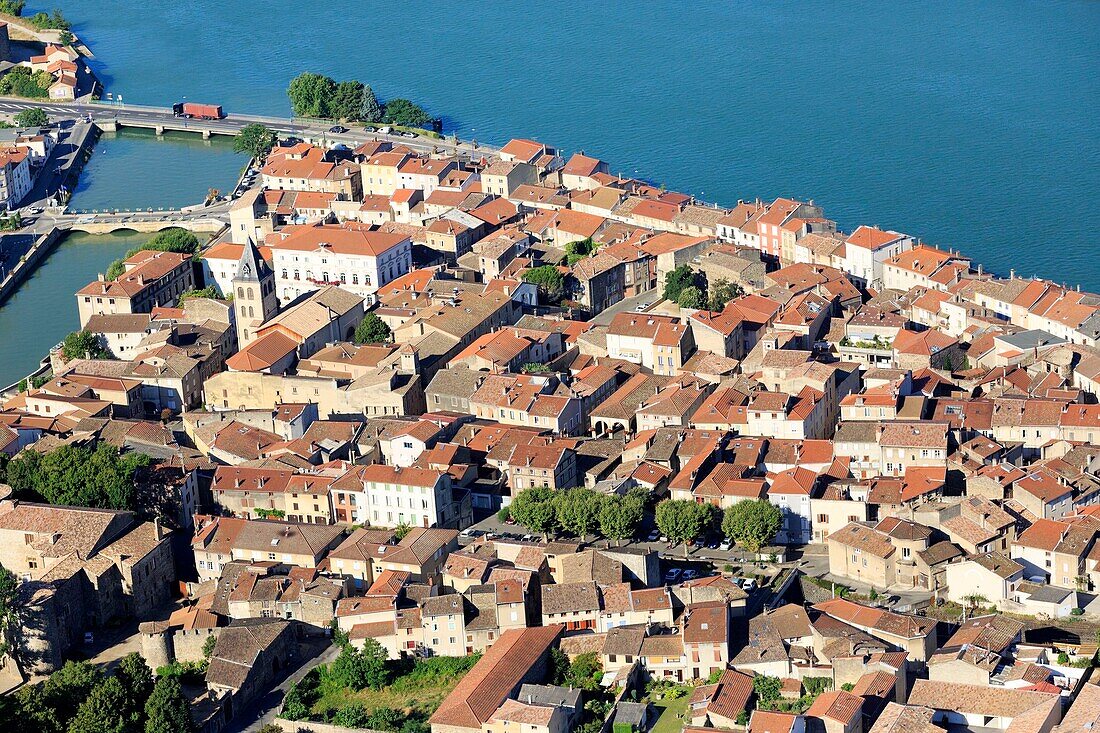 France, Drome, Saint Vallier, The Rhone (aerial view)