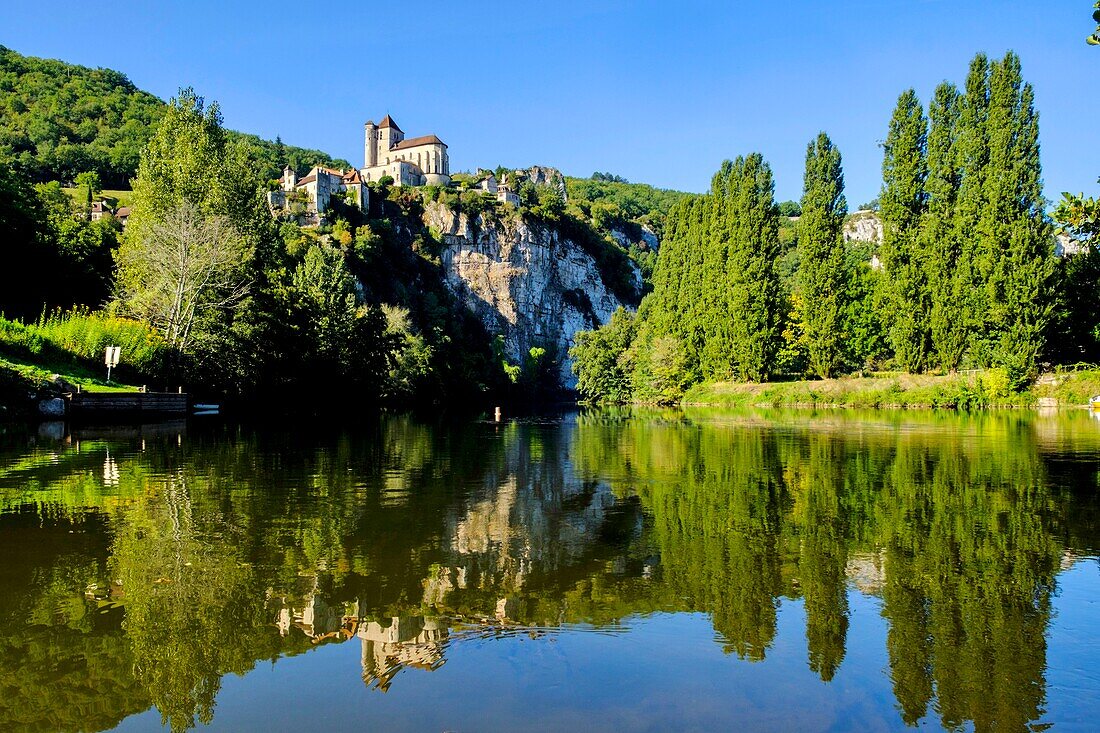 France, Quercy, Lot, Saint Cirq Lapopie, labelled one of the most beautiful villages in France, above the Lot river