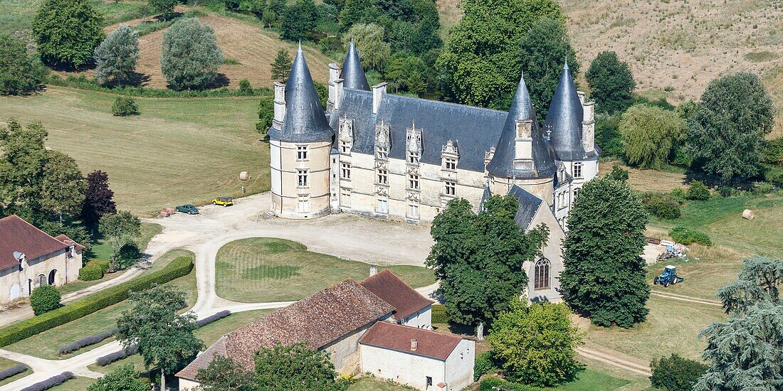 France, Vienne, Magne, la Roche Gencay castle (aerial view)