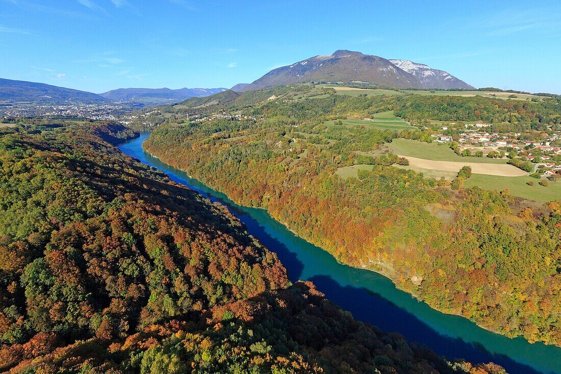 Frankreich, Ain, Bellegarde sur Valserine, Die Rhone (Luftaufnahme)