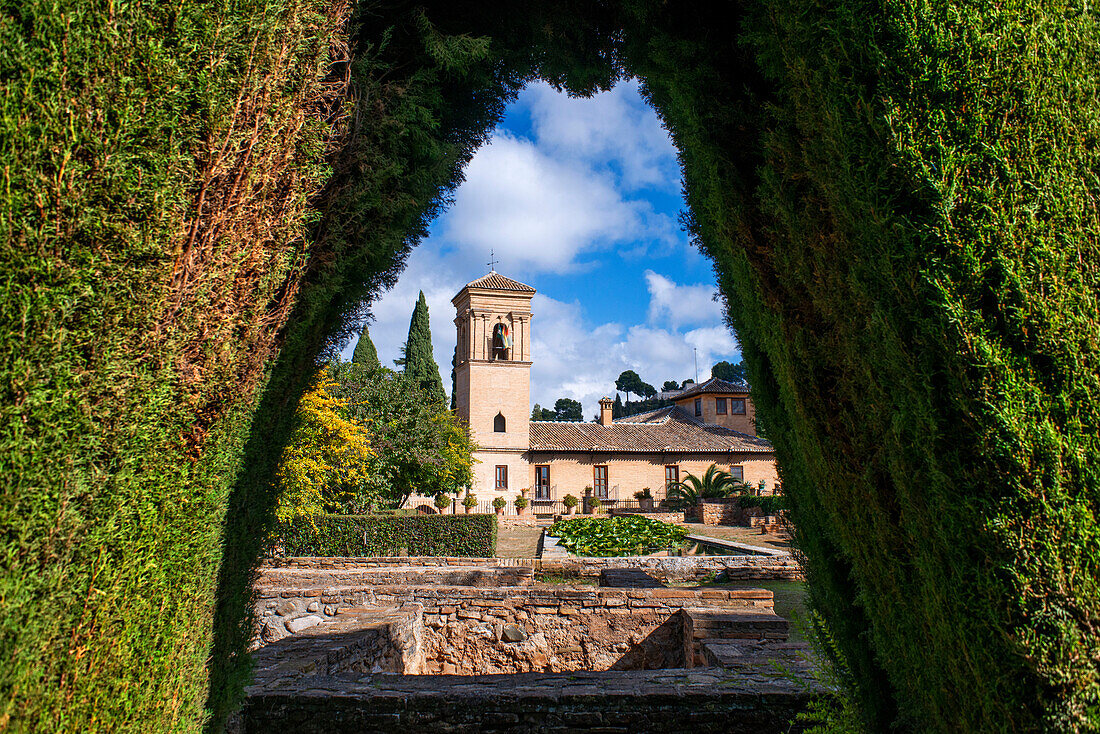 Generalife gardens in Alhambra Palace Granada Andalusia Spain.