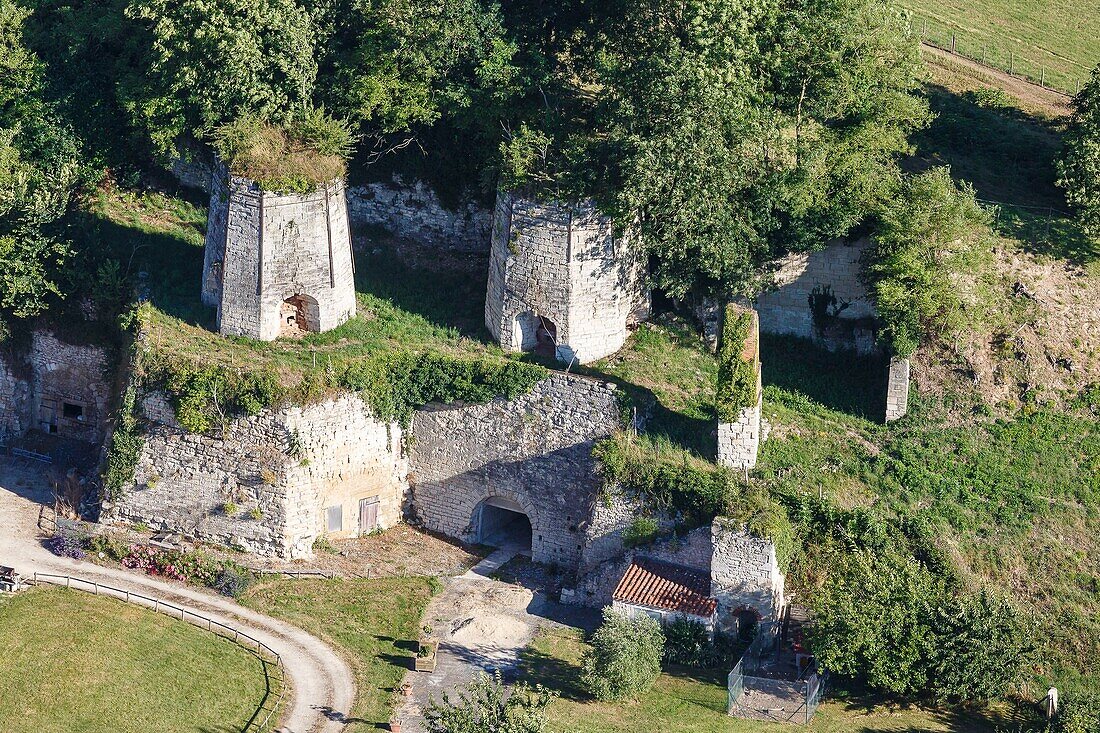 France, Vendee, Foussais Payre, old lime kiln (aerial view)