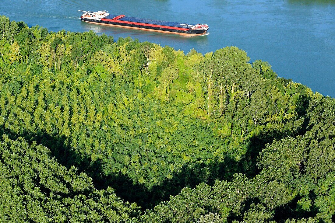 France, Isere, Chonas L'Amballan, Sensitive Natural Area of Gerbay, navigation on the Rhone (aerial view)