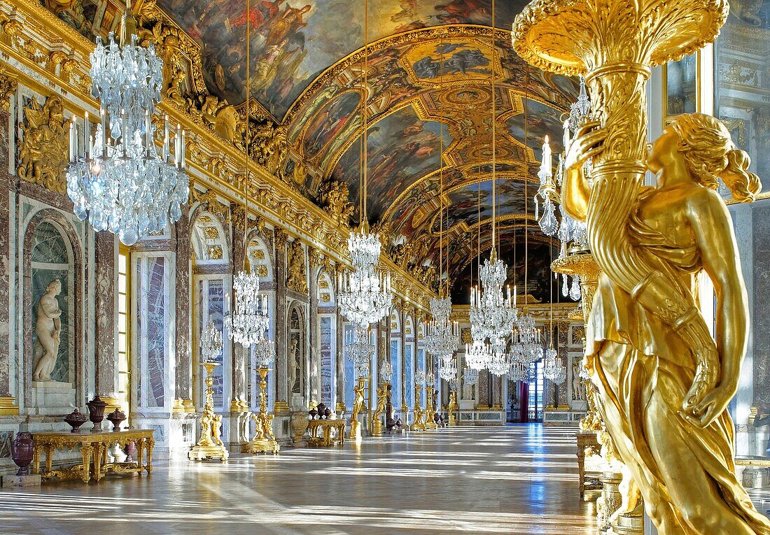 Frankreich, Yvelines, Schloss Versailles, von der UNESCO zum Weltkulturerbe erklärt Der Spiegelsaal