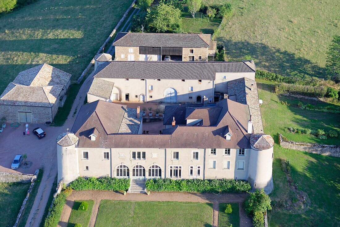 France, Saone et Loire, Pierreclos, holiday cottages, aerial view