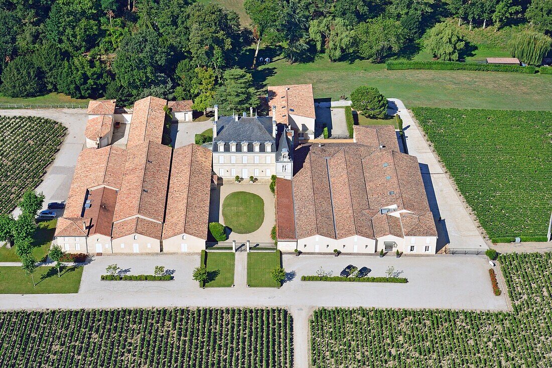France, Gironde, Pauillac, Chateau Grand Puy Lacoste, 5th growth Pauillac (aerial view)