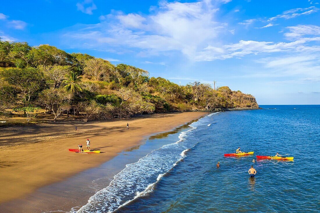 France, Mayotte island (French overseas department), Grande Terre, Nyambadao, kayaking next to Sakouli beach (aerial view)