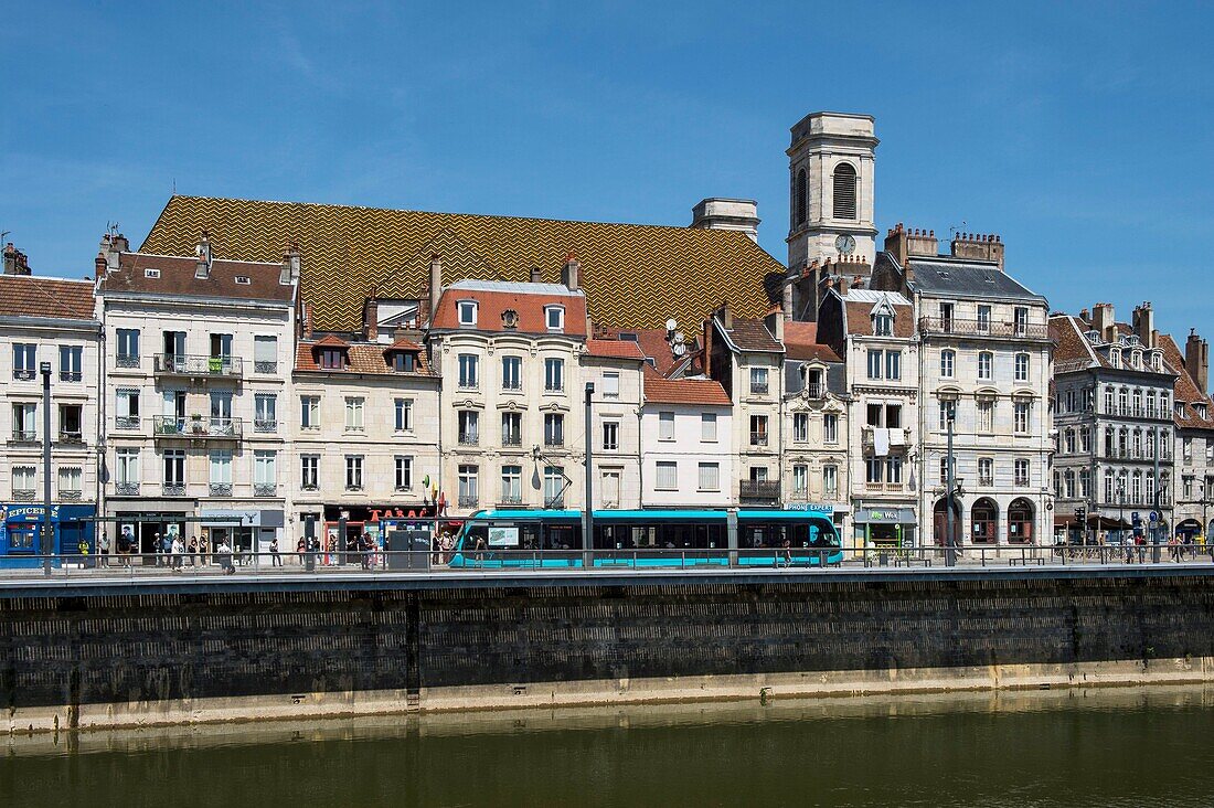 France, Doubs, Besancon, the Madeleine church and the Veil Picard quay in the Battant quarter