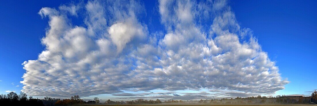 France, Doubs, Brognard, panorama of the Allan Valley, cloud formation