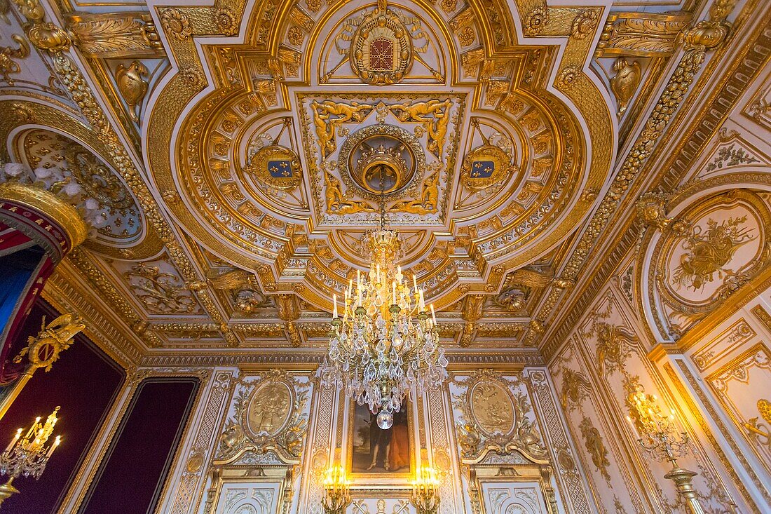 Frankreich, Seine et Marne, Fontainebleau, Königsschloss Fontainebleau (UNESCO-Weltkulturerbe), Detail der Decke des Salle du Trone (Thronsaal)