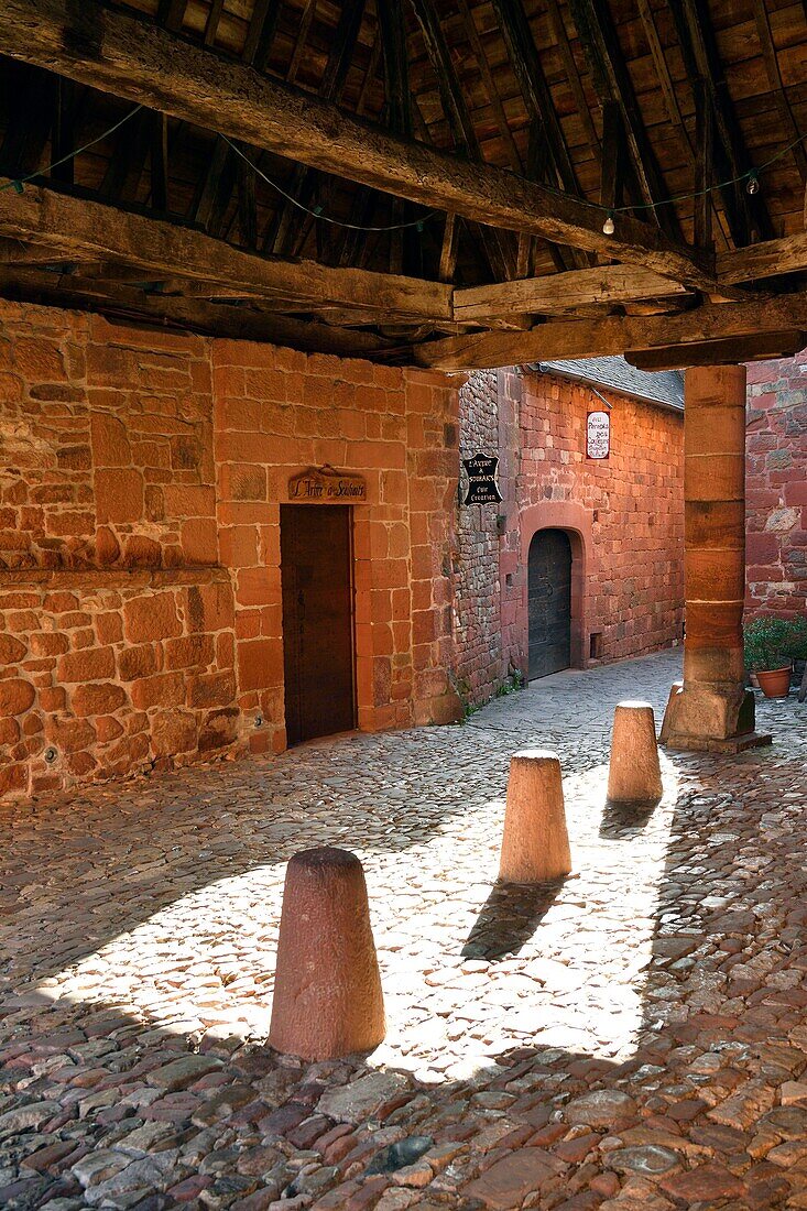 France, Correze, Collonges la Rouge, labelled Les Plus Beaux Villages de France (The Most Beautiful Villages of France), village built in red sandstone