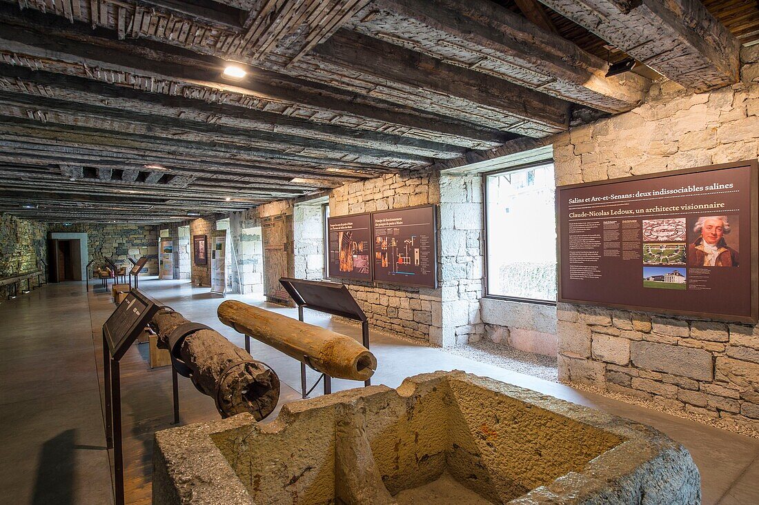 Frankreich, Jura, Salins les bains, einer der Ausstellungssäle des von der UNESCO zum Weltkulturerbe erklärten Museums der großen Saline in einem ehemaligen Gebäude der Salzgewinnung