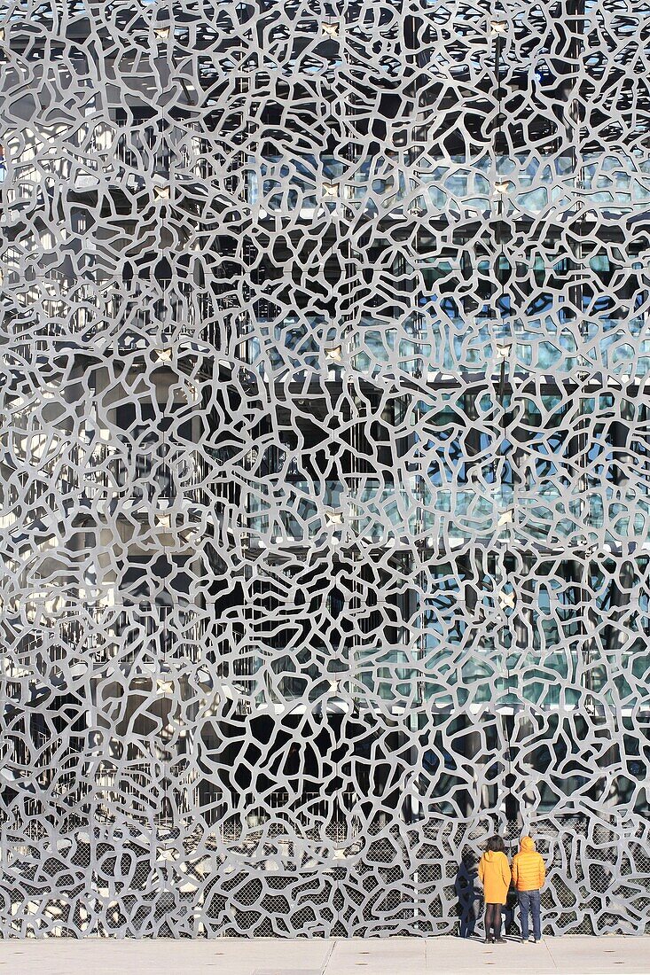 France, Bouches du Rhone, Marseille, J4 esplanade, MUCEM (Museum of European and Mediterranean Civilizations) designed by the architect Rudy Ricciotti, the concrete mesh of the architectural structure