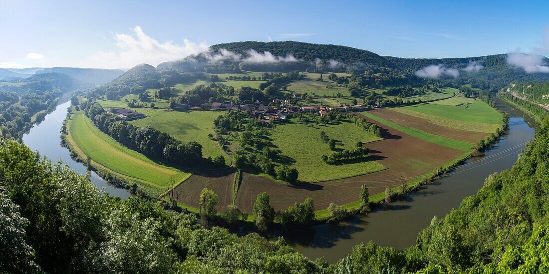 Frankreich, Doubs, Baumes Les Dames, veloroute, euro bike 6, panoramique vew von Gamache jump Fahrwasser und Esnant Dorf