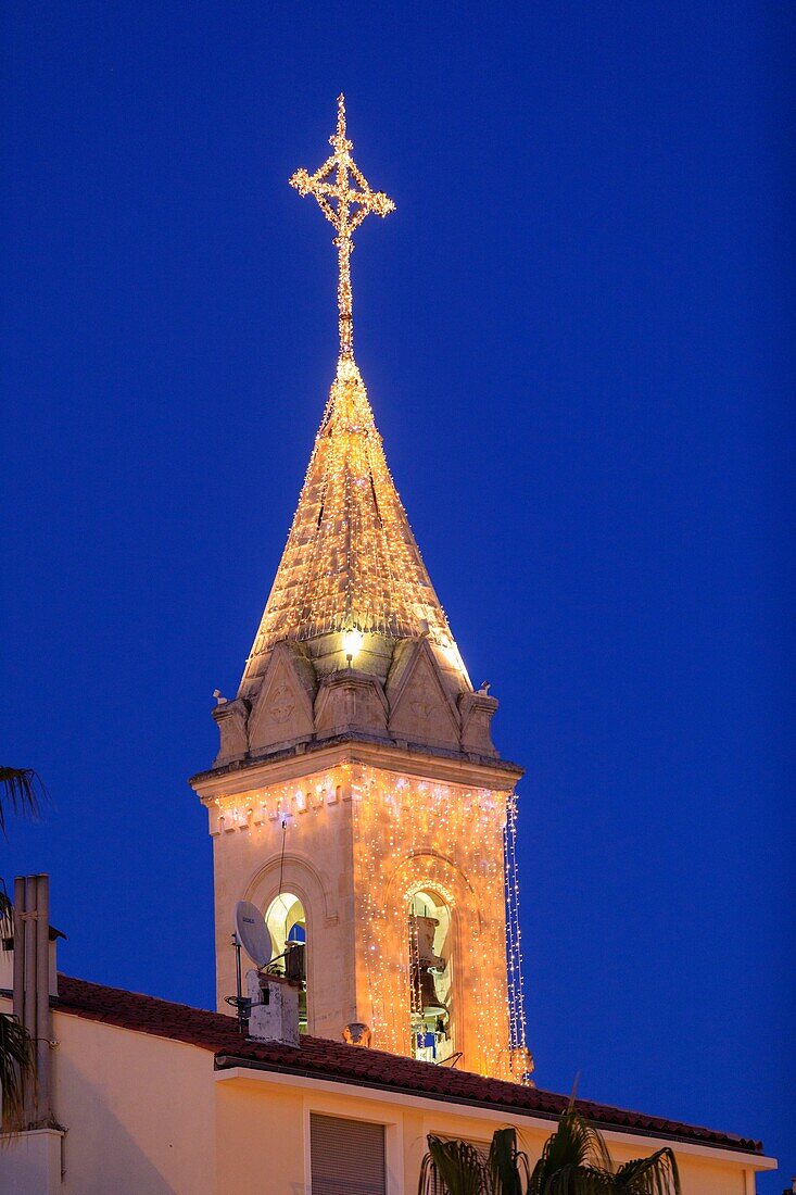 France, Var, Sanary sur Mer, Saint Nazaire church, Christmas lights