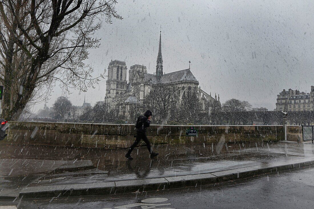 France, Paris, Notre Dame, Mars showers