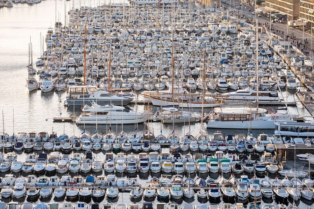 France, Bouches du Rhone, Marseille, the Old Port (aerial view)