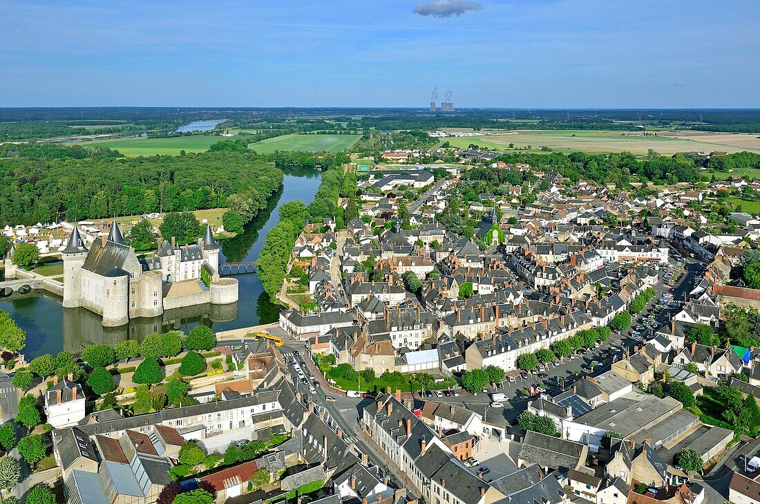France, Loiret, Loire Valley listed as World Heritage by UNESCO, Sully sur Loire, the property of the department of Loiret (aerial view)