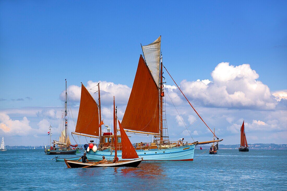 France, Finistere, Douarnenez, Festival Maritime Temps Fête, Ros Ailither, traditional sailboat on the port of Rosmeur