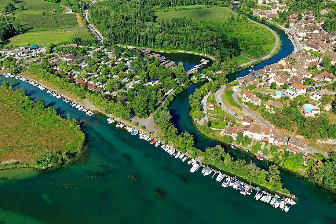 France, Savoy, Chanaz, The Rhone and the Savieres Canal (aerial view)