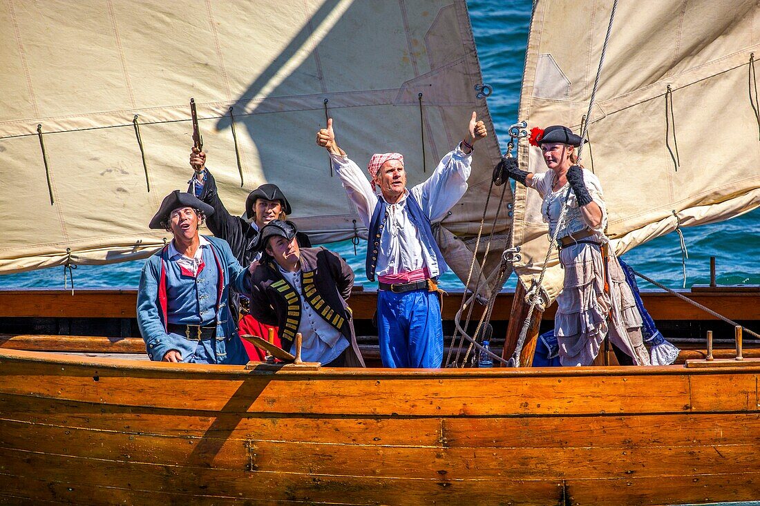 France, Finistere, Douarnenez, Festival Maritime Temps Fête, The pirates of the Marie Claudine on the port of Rosmeur